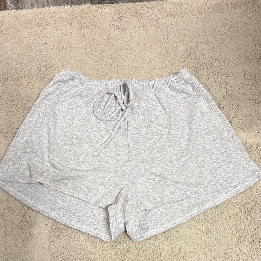 Garage Light Gray Ribbed Drawstring Athletic Shorts